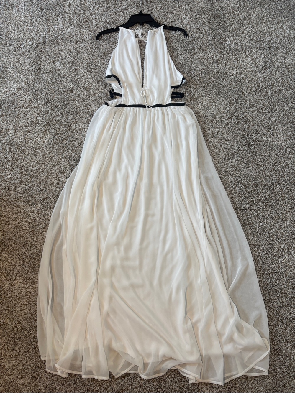 Express White Halter Maxi Dress with Black Waist Straps - Picture 5 of 10